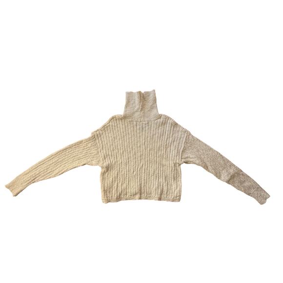 White Chunky Knit Long Sleeve Crop Turtleneck Sweater Size M Y2K 90's Cabincore - Picture 7 of 7